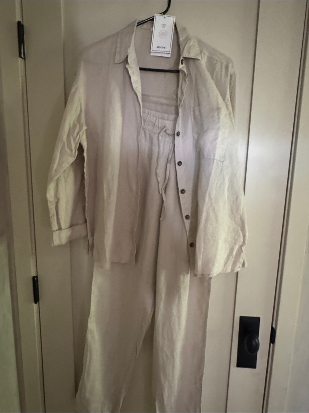 H&M Beige 100% Linen-Blend Pajama Set beige natural
